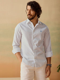 Andamen - Men White Casual Cotton Seesucker Slim Fit Shirt