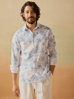 Andamen - Men White Casual Cotton Print Regular Fit Shirt