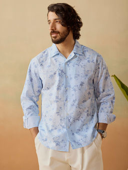 Andamen - Men Blue Casual Cotton Print Relaxed Fit Shirt
