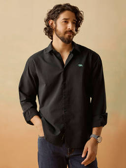 Andamen - Men Black Casual Cotton Seesucker Relaxed Fit Shirt
