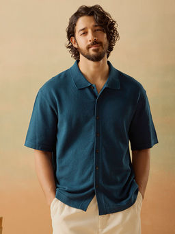 Andamen - Men Teal Casual Cotton Relaxed Fit Shirt