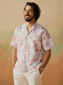 Andamen - Men White Casual Cotton Print Relaxed Fit Shirt