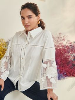 Style Island - Women's White Cotton Blend Gemma Shirt Top