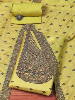 Biba - Mustard Chanderi Unstitched Dress Material