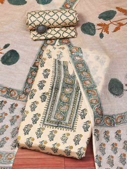 Biba - Olive Cotton Unstitched Dress Material