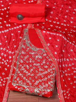 Biba - Red Silk Blend Unstitched Dress Material