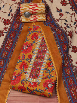 Biba - Brown Cotton Unstitched Dress Material