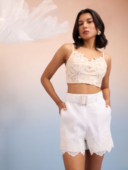 RSVP by Nykaa Fashion - Off White Textured Lace Sleeveless Crop Top