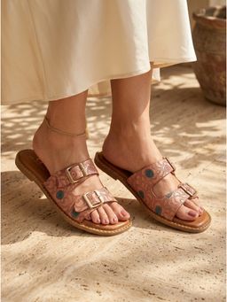 Carlton London - Women Pink Printed Double-Buckle Flats
