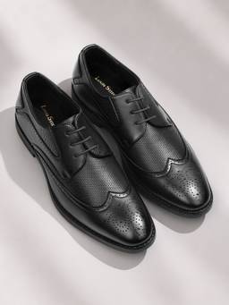 Louis Stitch - Men Jet Black Formal Brogue Lace-Up Shoes
