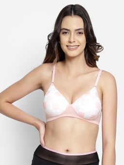 Clovia - Padded Non-Wired Full Cup Checked T-Shirt Bra In Soft Pink