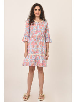 Naina Arunima - Blue Pure Cotton Floral Block Printed Summer Dress