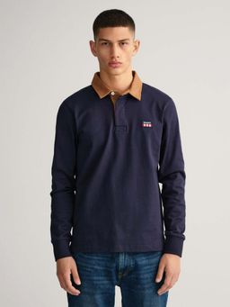 GANT - Men Navy Blue Solid Regular Fit Polo T-Shirt