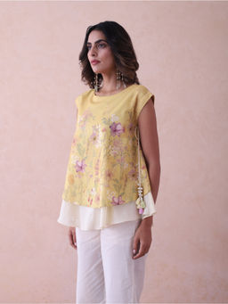 LABEL NAARITI - Yellow Mrigya Floral Print Top