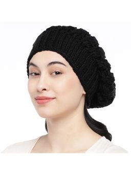 Magic Needles - Women Black Self Design Handmade Beanie