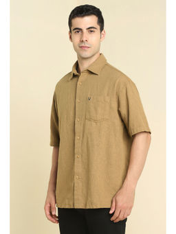 Allen Solly - Men Khaki Textured Half Sleeves Casual Shirt