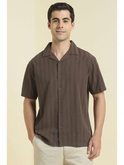 Allen Solly - Men Brown Textured Half Sleeves Casual Shirt