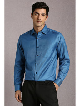 Louis Philippe - Men Blue Textured Full Sleeves Formal Shirt
