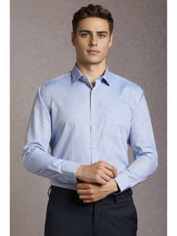 Louis Philippe - Men Light Blue Textured Full Sleeves Formal Shirt