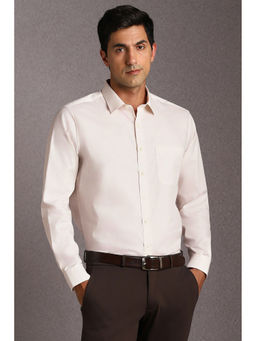 Louis Philippe - Men Beige Solid Full Sleeves Formal Shirt