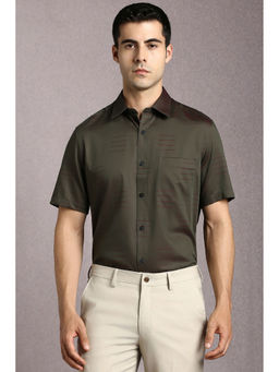 Louis Philippe - Men Olive Print Half Sleeves Formal Shirt