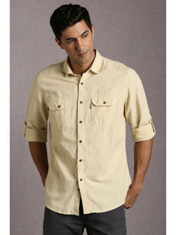 Louis Philippe - Men Beige Solid Full Sleeves Casual Shirt