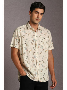 Louis Philippe - Men Beige Print Half Sleeves Casual Shirt