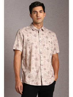 Louis Philippe - Men Beige Print Half Sleeves Casual Shirt