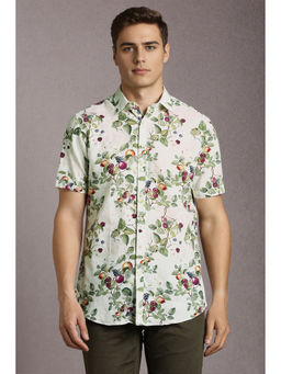 Louis Philippe - Men White Print Half Sleeves Casual Shirt