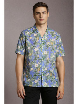 Louis Philippe - Men Blue Print Half Sleeves Casual Shirt