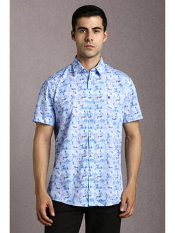 Louis Philippe - Men Light Blue Print Half Sleeves Casual Shirt