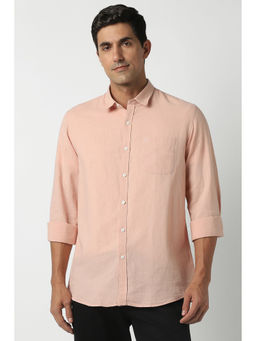 Peter England - Men Peach Textured Full Sleeves Casual Shirt