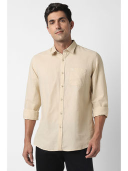 Peter England - Men Beige Textured Full Sleeves Casual Shirt