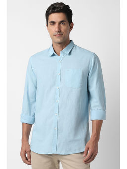 Peter England - Men Light Blue Textured Full Sleeves Casual Shirt