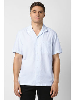 Peter England - Men Light Blue Stripe Half Sleeves Casual Shirt