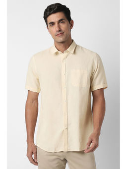 Peter England - Men Beige Textured Half Sleeves Casual Shirt