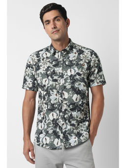 Peter England - Men Grey Print Half Sleeves Casual Shirt