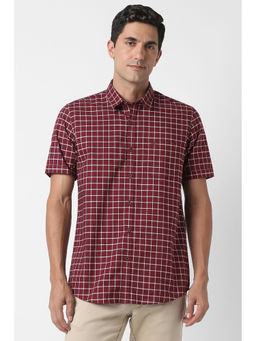 Peter England - Men Maroon Check Half Sleeves Casual Shirt