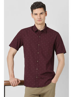 Peter England - Men Maroon Print Half Sleeves Casual Shirt