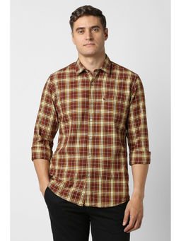 Peter England - Men Brown Check Full Sleeves Casual Shirt