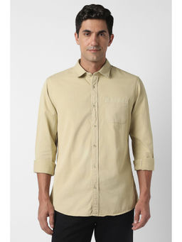 Peter England - Men Beige Solid Full Sleeves Casual Shirt