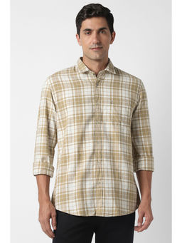 Peter England - Men Beige Check Full Sleeves Casual Shirt