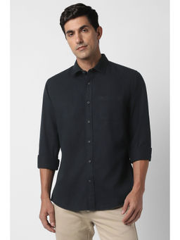 Peter England - Men Black Solid Full Sleeves Casual Shirt