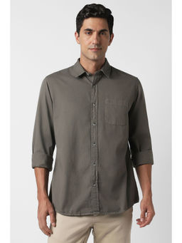 Peter England - Men Grey Solid Full Sleeves Casual Shirt