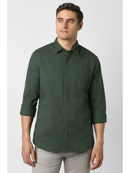 Peter England - Men Green Textured Full Sleeves Casual Shirt