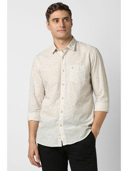 Peter England - Men Beige Print Full Sleeves Casual Shirt