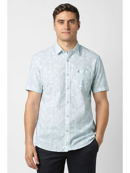 Peter England - Men Light Blue Print Half Sleeves Casual Shirt