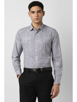 Van Heusen - Men Grey Print Full Sleeves Party Shirt