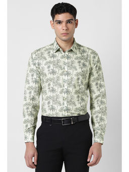 Van Heusen - Men Light Yellow Print Full Sleeves Party Shirt