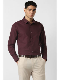 Van Heusen - Men Maroon Textured Full Sleeves Party Shirt